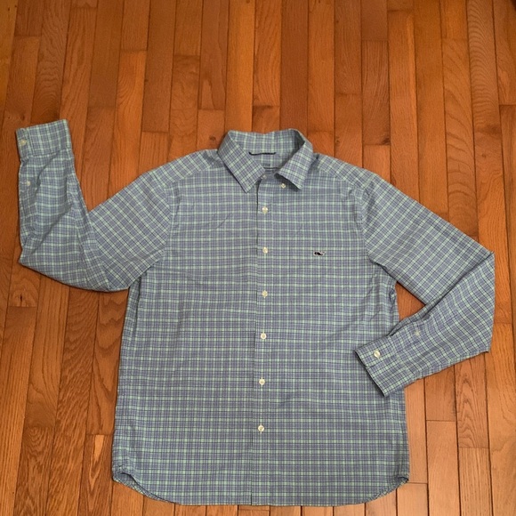 Vineyard Vines Performance Plaid Button Down Shirt (Blue & Green) - Picture 1 of 10